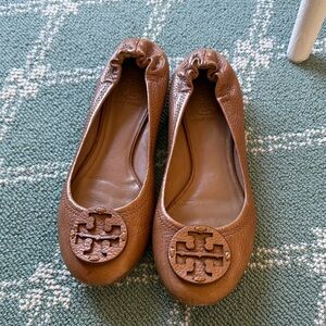 Tory Burch Tan Leather Logo Ballet Flats 7.5